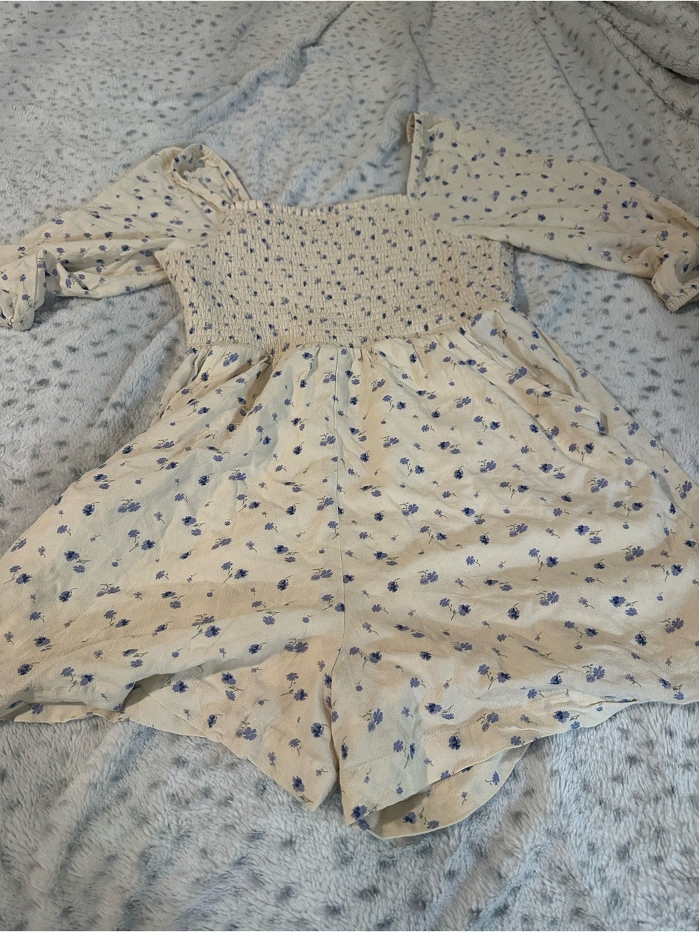 American Eagle Outfitters Cream Romper with Blue Floral Print